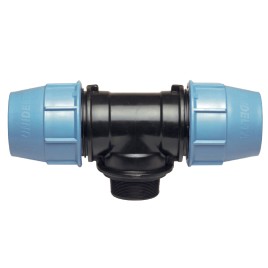 Kompresinis PP redukuotas trišakis 90° PE vamzdžiui 50mm x 1½" išorinis sriegis x 50mm, UNIDELTA