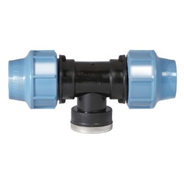Kompresinis PP redukuotas trišakis 90° PE vamzdžiui 32mm x ½" vidinis sriegis x 32mm, UNIDELTA